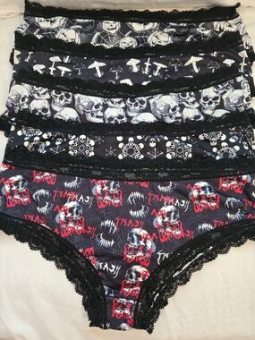 gothic panty lot - lace trim - skulls/roses/halloween prints - new